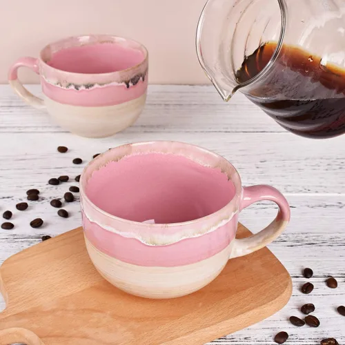 Miniatura 5 de Bosmarlin Juego de 2 tazas de café grandes de cerámica, tazas de café jumbo de gres para la oficina y el hogar, 16 onzas, aptas para lavavajillas
