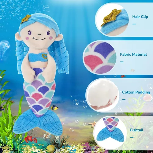 Miniatura 3 de Peluche de sirena azul, suave y linda muñeca de princesa de sirena, juguete de peluche, cumpleaños, día de San Valentín, decoración para niñas