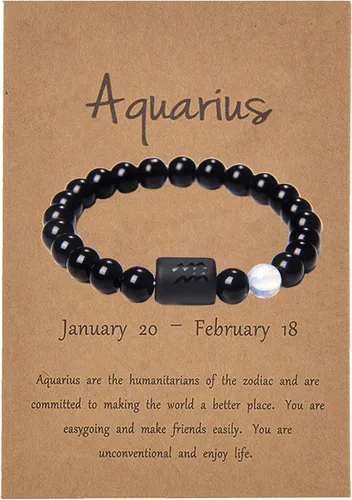 Dcfywl731 Pulsera de pareja del zodiaco para hombres, pulseras de piedra natural de ónix negro para mujeres, regalos para hombres, regalos para
