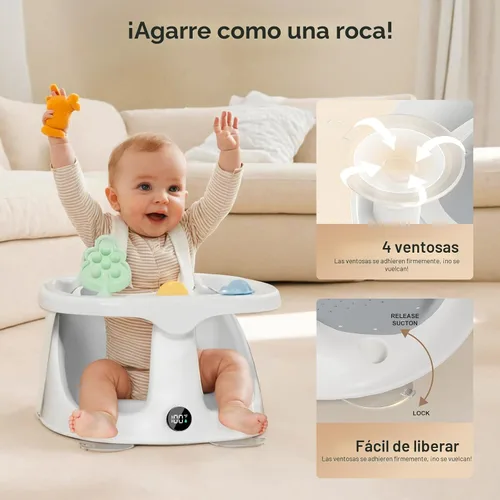 Miniatura 4 de Asiento de baño para bebés de 6 meses en adelante, asientos de bañera para bebés sentados con taza de enjuague, antideslizante, cómodo, esenciales