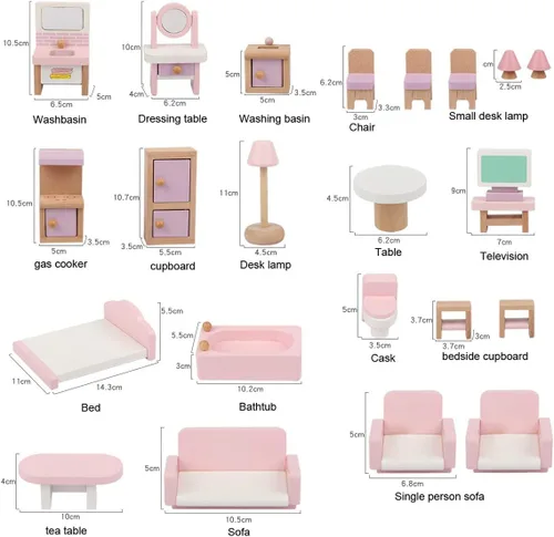 Miniatura 3 de 22 piezas de muebles de casa de muñecas de madera, accesorios de muebles de madera a escala 1:12, muebles de muñeca para muñeca, sala de estar