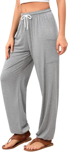 Miniatura 23 de QIANXIZHAN - Pantalones harem para mujer, pantalones palazzo hippie, joggers bohemios con bolsillos, ropa de yoga