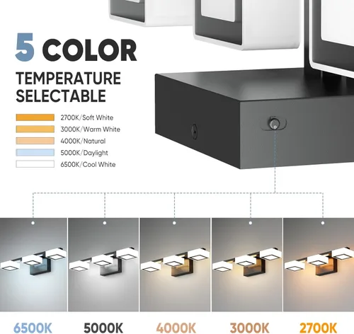 Miniatura 3 de Luminarias LED Modernas de Baño Sobre Espejo, 3 Luces de Tocador Regulables, Luz de Tocador de Baño Acrílica Negro Mate, 2700K-6500K Ajustable