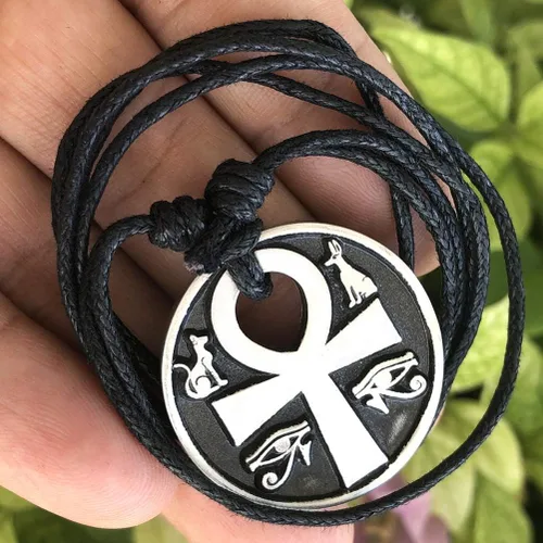 Miniatura 2 de Joyería pagana Ankh Cruz de la vida Anubis Bastet Bast Eye of Ra Horus Amuleto de protección egipcia para hombres y mujeres, collar con dije