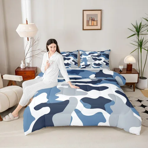Miniatura 2 de Edredón de plumón de camuflaje para niños, niñas, adolescentes, adultos, juego de ropa de cama con patrón abstracto de colores suaves, relleno