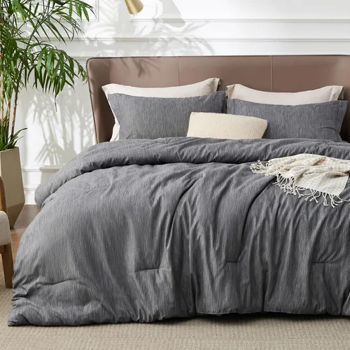 Miniatura 19 de Bedsure - Juego de edredón queen - Juego de ropa de cama refrescante y cálida, ropa de cama reversible gris claro para todas las estaciones, 3 03