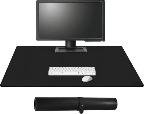 Miniatura 11 de Cacoy Tapete de escritorio de cuero, 70.8 x 24 pulgadas, tamaño mega, extendido, tapete de escritorio profesional para escritorio completo, Negro