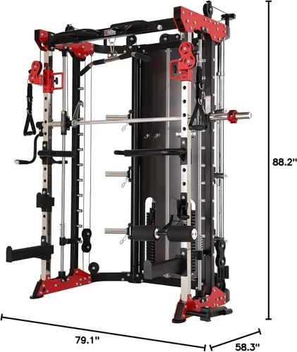 Miniatura 10 de Altas Strength 3058G Smith Machine - Gimnasio en casa con pilas dobles de peso de 200 libras, capacidad de 1,000 libras, jaula de alimentación
