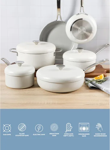 Miniatura 4 de Sur La Table Esenciales de Cocina Potluck Porch Juego de 10 piezas de utensilios de cocina de cerámica sin PFA, interior antiadherente, aluminio