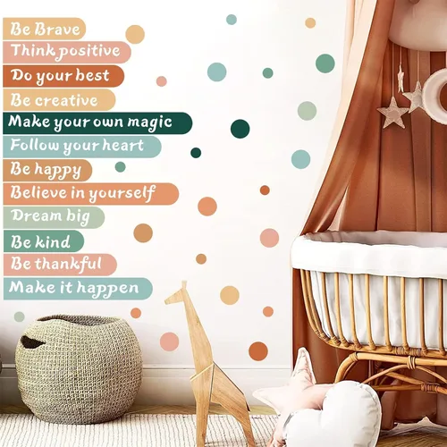 Miniatura 7 de Colorida calcomanía de pared inspiradora, citas motivacionales, calcomanías de pared con texto positivo para aula, diseño de lunares extraíbles