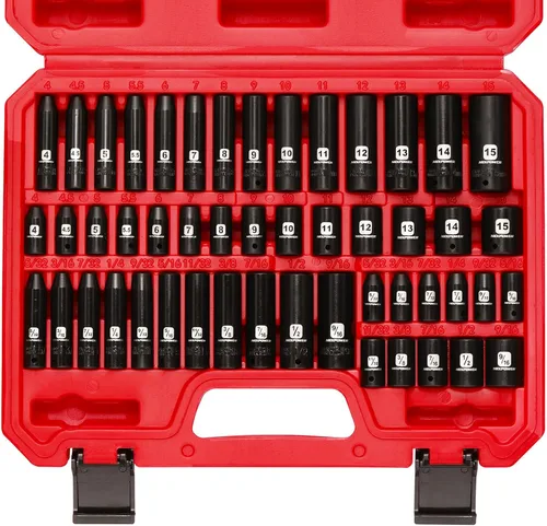 MIXPOWER Juego de 50 llaves de vaso Dr. Impact de 1/4 de pulgada, CR-V, 6 puntos, SAE/métrico, 5/32 pulgadas - 9/16 pulgadas, 0.157 in - 0.591 in,