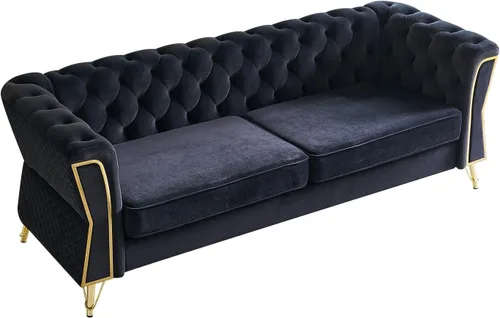 Miniatura 4 de KEIKI Sofá Chesterfield de terciopelo con botones capitoné de 87 pulgadas con cojines de espuma de alta densidad, moderno sofá de 3 plazas con Negro