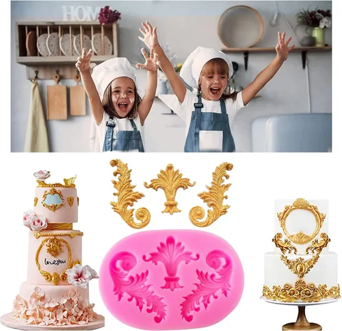 Miniatura 7 de Moldes de silicona para fondant de encaje de estilo barroco, 7 piezas, molde de flores de alivio, molde de filigrana 3D esculpido para decoración