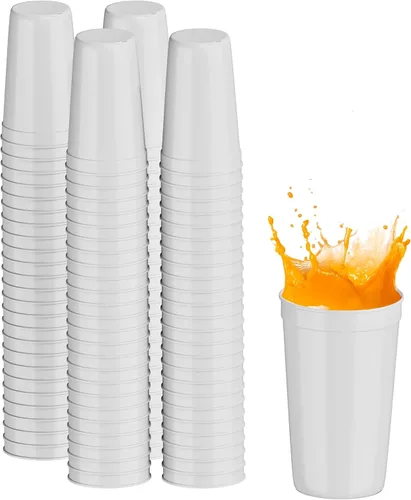Miniatura 30 de PartyPrints Paquete de 100 vasos de plástico en blanco reutilizables de 10 a 12 onzas, vasos de estadio a granel, sin BPA, aptos para lavavajillas