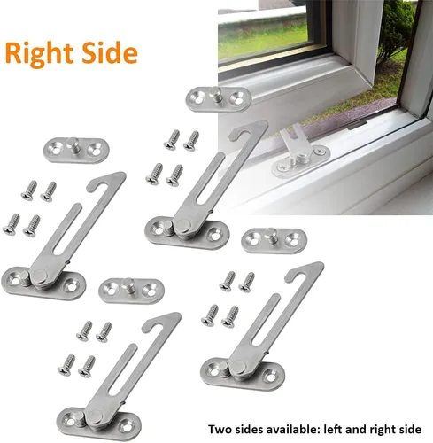 Miniatura 8 de Restrictor de ventana UPVC para bebés y niños, bloqueo de seguridad de acero inoxidable, 1 pieza de lado izquierdo + lado derecho