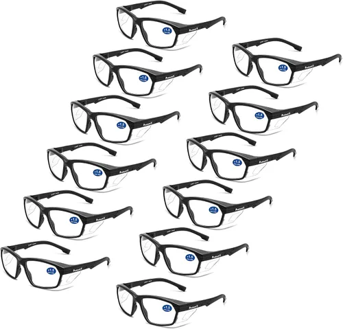 Miniatura 12 de ProtectX Anteojos de seguridad clásicos, lentes antivaho resistentes a los arañazos, gafas protectoras para el trabajo, interior/exterior, ANSI Z87.1