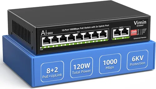 Miniatura 9 de Switch PoE Gigabit de 4 puertos con 1 puerto Gigabit de enlace ascendente, conmutador PoE Ethernet no administrado de 5 puertos VIMIN