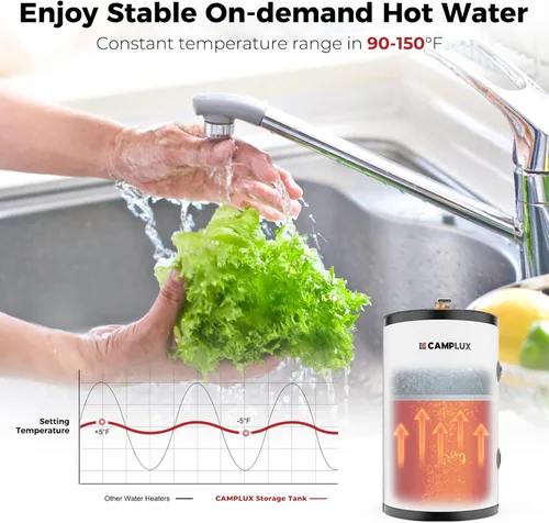 Miniatura 5 de CAMPLUX - Calentador de agua eléctrico de tanque de 10 galones, calentador de agua caliente de punto de uso (ME100B) 120 V 1500 W, más fácil de usar