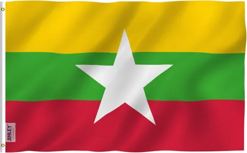 ANLEY Fly Breeze - Bandera de Myanmar de 3 x 5 pies, color vivo y a prueba de decoloración, cabecera de lona y doble costura, banderas de poliéster