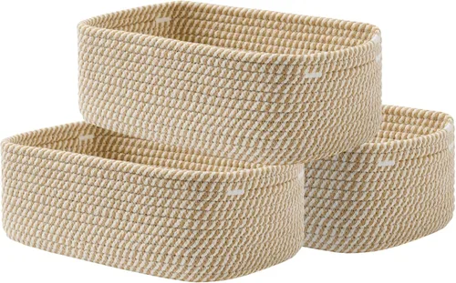 Cesta tejida pequeña, 12 x 8 x 4.5 pulgadas, cesta de almacenamiento para organizar, bonita canasta de cuerda pequeña, para armario, cubos de Marrón