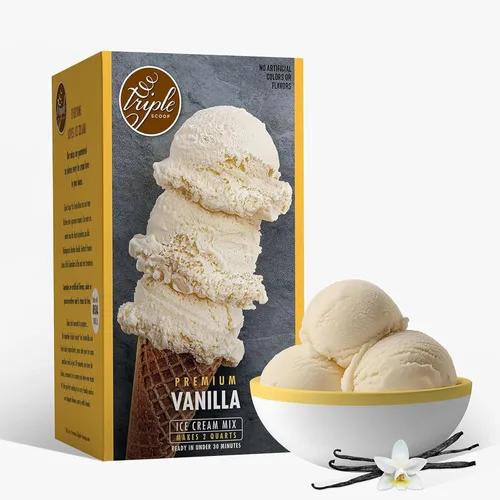 Triple Scoop - Mezcla para realizar helado de vainilla en casa, sin GMO y sin colores ni sabores artificiales, listo en menos de 30 minutos, 1 caja
