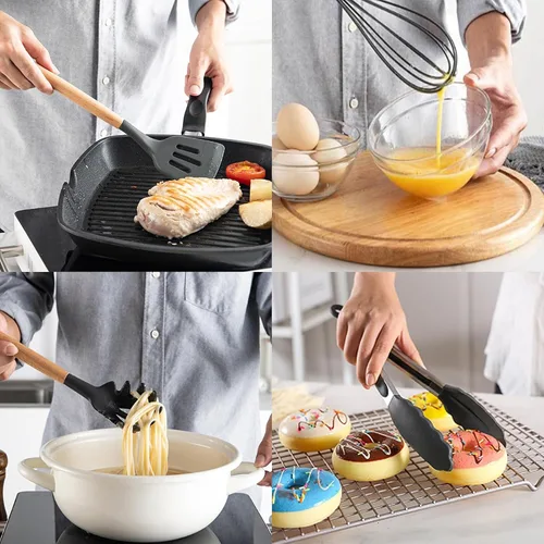 Miniatura 4 de Juego de utensilios de cocina, juego de utensilios de cocina, cuchara, espátula, 446 ℉ resistente al calor, 12 piezas antiadherentes de silicona