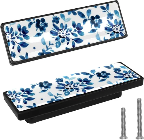 Miniatura 7 de LORVIES Paquete de 4 pomos decorativos de mármol de 3.6 pulgadas para gabinete, vidrio ABS largo rectangular negro, manijas de puerta de cajón