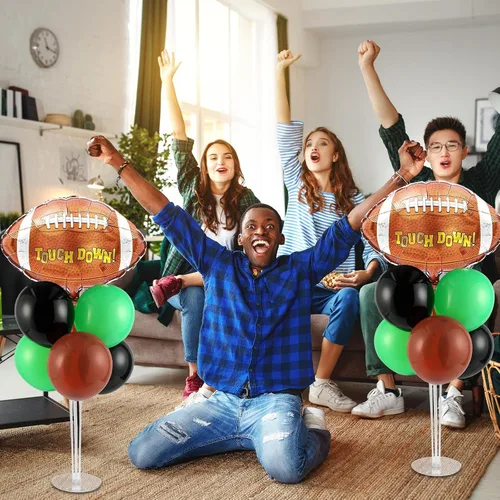 Miniatura 7 de Kit de soporte para globos de fiesta de fútbol 2 juegos con 2 globos de rugby de aluminio tipo bola, centro de mesa temático de fútbol para mesas