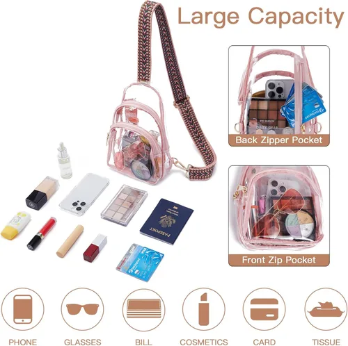 Miniatura 2 de Telena Riñonera transparente aprobada para estadios, bolsa cruzada para mujer, transparente, 1-rosa transparente, Moderno