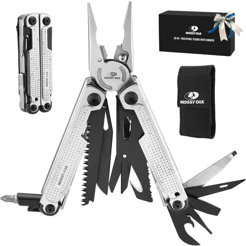 Miniatura 10 de MOSSY OAK Multiherramienta, multiherramienta EDC 17 en 1 con alicates de acero mecanizado CNC, mango antideslizante G10, funda de nailon y clip