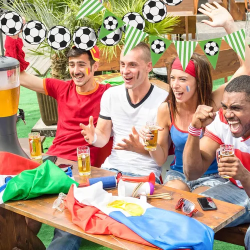 Miniatura 6 de Zonon 4 piezas de banderines de béisbol y fútbol, decoraciones de fiesta de cumpleaños, guirnalda de papel de bola deportiva para suministros