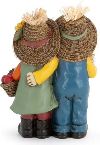 Miniatura 3 de Hodao Decoraciones de Acción de Gracias para mesa, figura familiar de espantapájaros de resina de otoño con cesta de calabaza, maíz y manzana