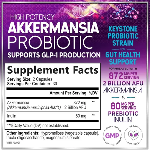 Miniatura 2 de Akkermansia Probiótico – 2 mil millones de AFU por porción – La mejor cepa para soporte de producción de GLP-1 con fibra prebiótica para la salud