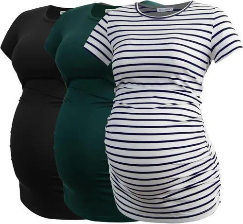 Miniatura 57 de Smallshow - Camiseta de maternidad para mujer, diseño de lados fruncidos, tipo túnica, prendas para el embarazo