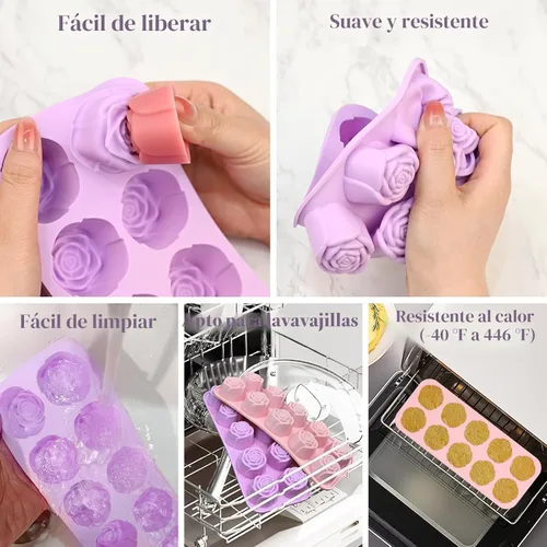 Miniatura 5 de Molde de silicona de rosas, 2 moldes de chocolate rosa con 20 cavidades para chocolate, dulces, cubitos de hielo, gomitas, gelatina, gelatina