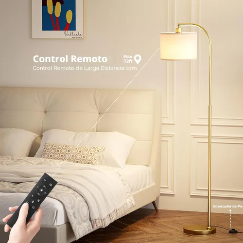 Ambimall - Lámpara de pie de arco con control remoto y bombilla regulable continua, temperatura de colores y brillo ajustables, lámparas de pie
