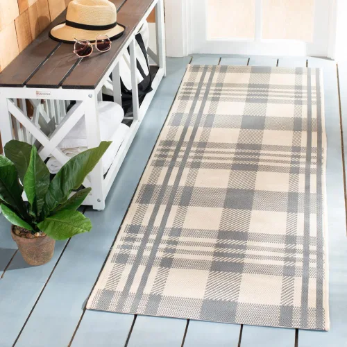 Miniatura 95 de SAFAVIEH Alfombra Lavable para Exteriores Colección Courtyard - 2'3" x 4', Beige y Azul, Patrón a Cuadros, No Desprende Pelusa y Fácil Limpieza