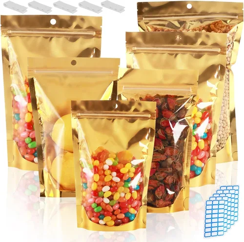Miniatura 13 de Paquete de 150 bolsas de papel kraft con ventana de 8x12, bolsas de Mylar grandes con cierre y base para almacenamiento de alimentos, bolsa