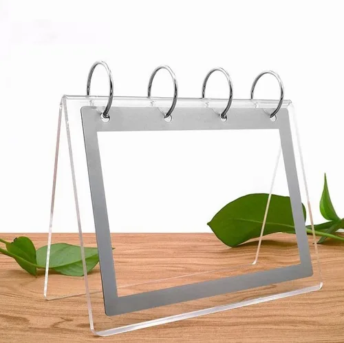 Miniatura 8 de Organizador de calendario acrílico, soporte de menú para fotos, escritorio de mesa, álbum abatible con pantalla de bolsillo de PVC, fotos