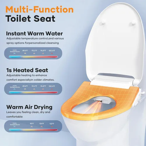 Miniatura 2 de Asiento de bidé de inodoro, asiento de inodoro alargado de cierre lento, asiento de inodoro eléctrico con calefacción con agua caliente instantánea