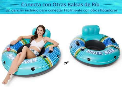 Miniatura 5 de Jasonwell Flotador inflable de tubo de río, flotador de río resistente, flotadores de piscina para lago, tubos de agua de primera calidad para Cian