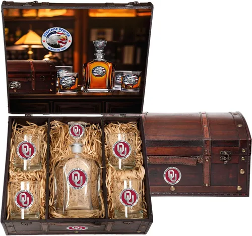Miniatura 46 de Heritage Pewter Alabama Capitol - Juego de baúl Recipiente de líquido de 24 onzas con 4 vasos de agua Vidrio de peltre elaborado por expertos