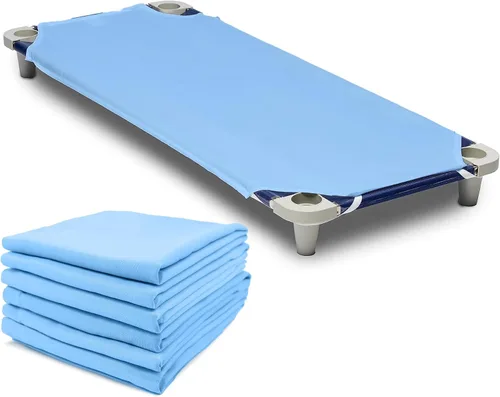 Miniatura 10 de Rollee Pollee Sábanas de microfibra azul para cuna, súper suaves y duraderas con bucles elásticos, ideales para preescolar y guardería para siestas