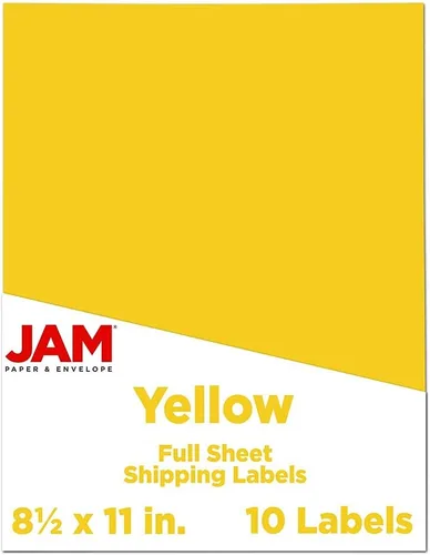 JAM PAPER Etiquetas de envío de hoja completa - Papel adhesivo imprimible - 8 1/2 x 11 - Amarillo - 10 páginas completas/paquete
