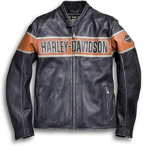 UPSHOT BAZAAR H-D Victory Lane - Chaqueta de cuero de doble tonelada para hombre, color negro Cafe Racer Vintage