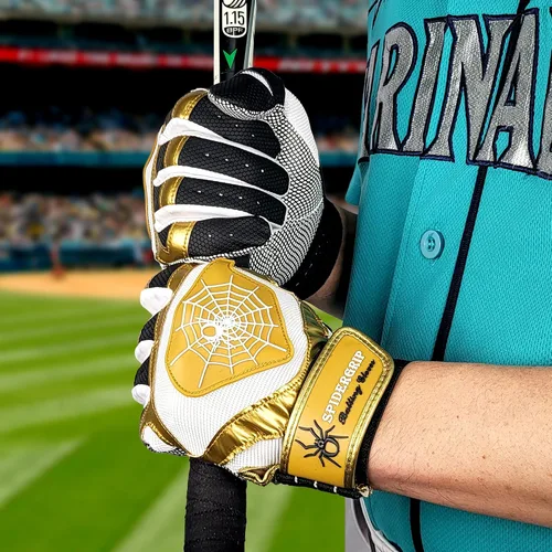 Miniatura 5 de J&S Sporting Spider Grip - Guantes de bateo de béisbol antideslizantes - Agarre antideslizante duradero para hombres y jóvenes jugadores Negro dorado