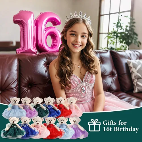 Miniatura 7 de Muñeca Quinceañera de Oso de Peluche Cisina con Vestido, Decoraciones de Quinceañera para Regalos para Niñas, Oso de Peluche para 15 Años