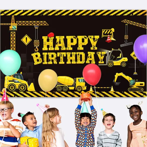 Miniatura 6 de Tatuo Cartel de cumpleaños con temática de construcción, 6.1 x 3.6 pies, suministros de fotografía, fiestas, camión volquete, decoración de fiesta