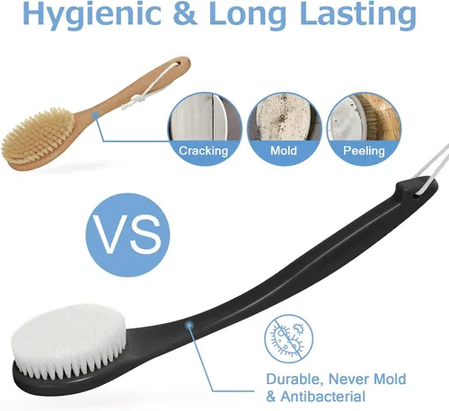 Miniatura 4 de Cepillo de espalda de mango largo para ducha, depurador de cerdas suaves para la ducha, ergonómico curvado de mango largo, cepillo de baño
