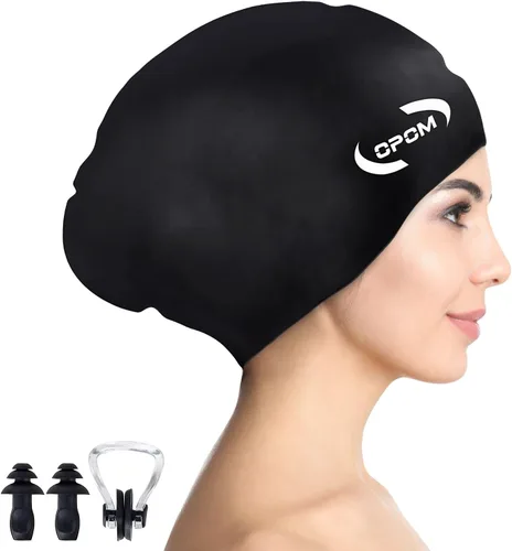 Miniatura 6 de Gorro de natación de silicona para mujer, sombreros de natación gruesos de alta elasticidad para cabello largo, gorras de natación para mujeres
